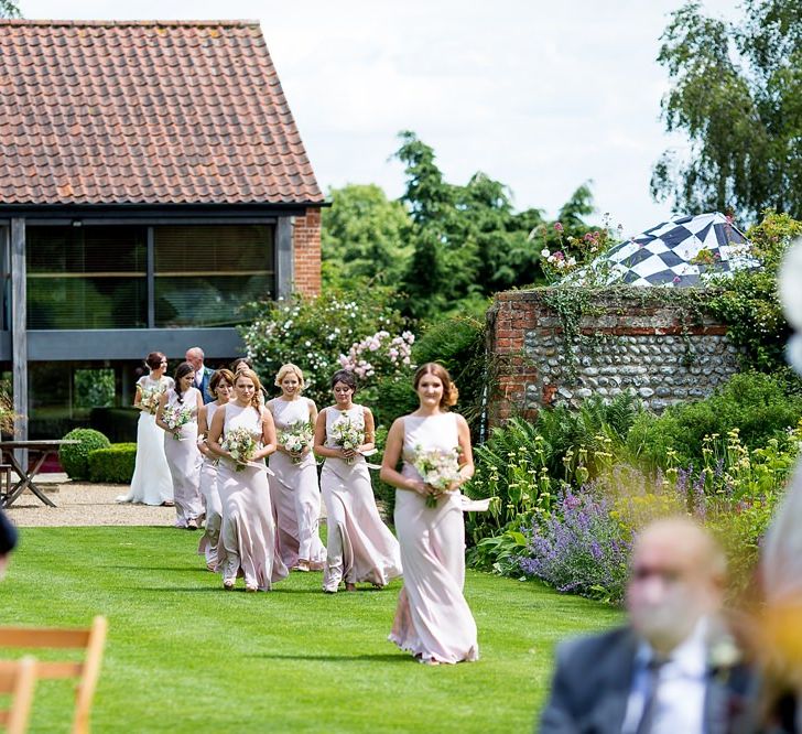 Outdoor Wedding Ceremony Bridesmaid Entrance in Pink 'Taylor' Ghost Dresses