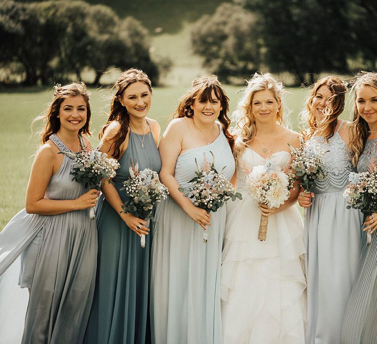 Bridesmaids in Blue Dresses | Outdoor Festival Beach Wedding at Aberdovey in Wales | Katie Ingram Photography