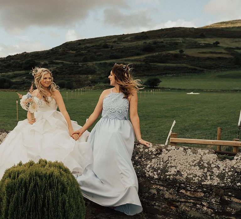 Bride & Bridesmaids | Outdoor Festival Beach Wedding at Aberdovey in Wales | Katie Ingram Photography