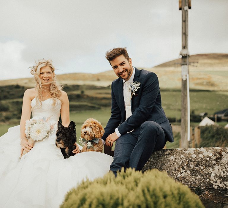 Bride & Groom & Pet Dog | Outdoor Festival Beach Wedding at Aberdovey in Wales | Katie Ingram Photography