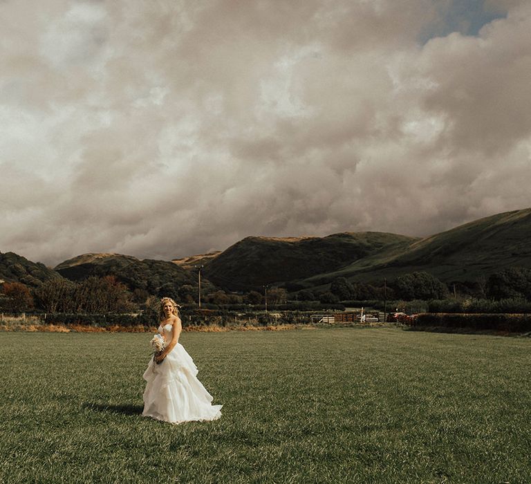 Bride in Layered Organza Gown | Outdoor Festival Beach Wedding at Aberdovey in Wales | Katie Ingram Photography