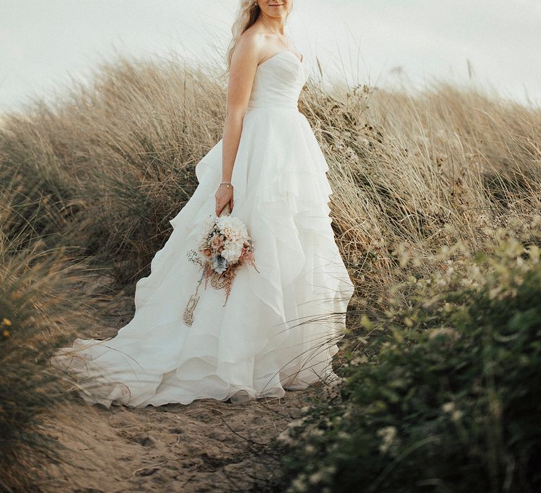 Bride in Layered Organza Gown | Beach Wedding at Aberdovey in Wales | Katie Ingram Photography