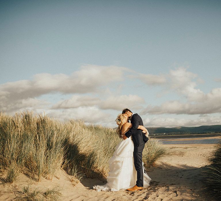 Bride & Groom portrait | Beach Wedding at Aberdovey in Wales | Katie Ingram Photography