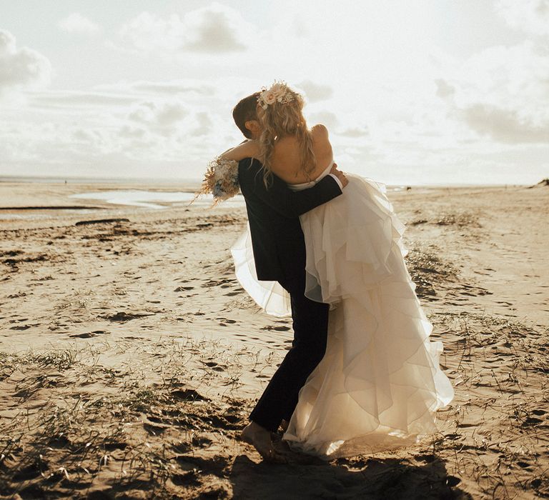 Bride & Groom portrait | Beach Wedding at Aberdovey in Wales | Katie Ingram Photography