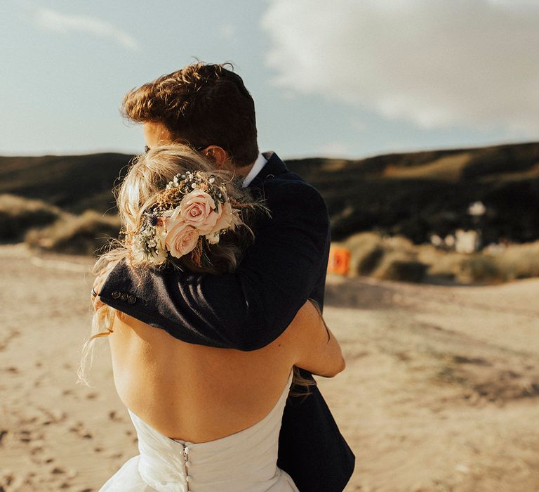 Bride & Groom portrait | Beach Wedding at Aberdovey in Wales | Katie Ingram Photography