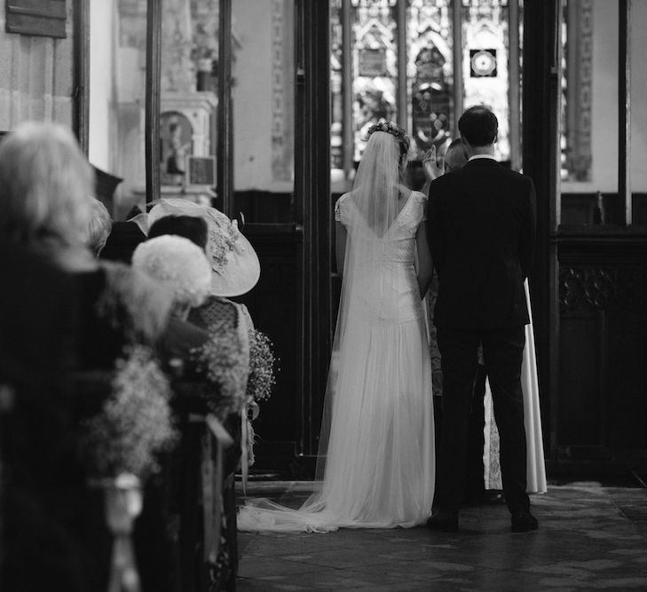 Wedding Ceremony | Bride in a Temperley Cressida Gown | Groom in Sandro Suit | Rural Wedding in a Sailcloth Tent on Stanford Hall Estate, Northamptonshire | Rebecca Goddard Photography