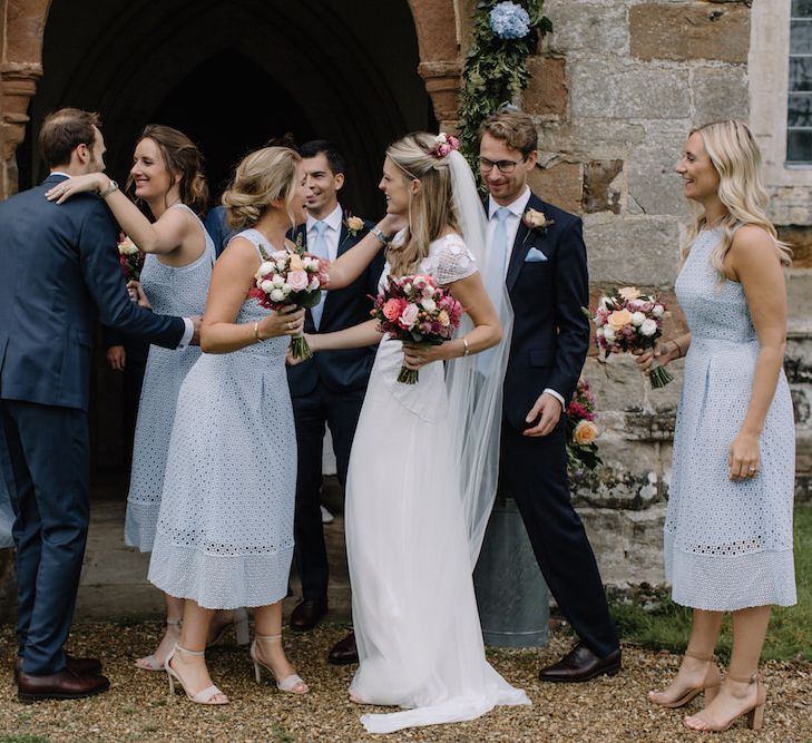 Bride in a Temperley Cressida Gown | Groom in Sandro Suit | Rural Wedding in a Sailcloth Tent on Stanford Hall Estate, Northamptonshire | Rebecca Goddard Photography