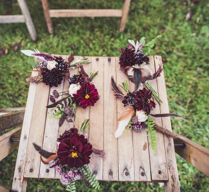 Dahlia Buttonholes For Autumn Wedding