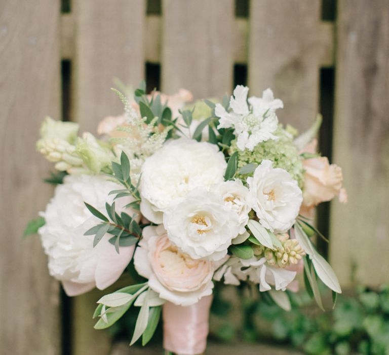 Romantic Pink & White Bridal Bouquet | Outdoor Pastel Country Garden Wedding at Barnsley House in Cirencester | M and J Photography | Motion Farm Wedding Films