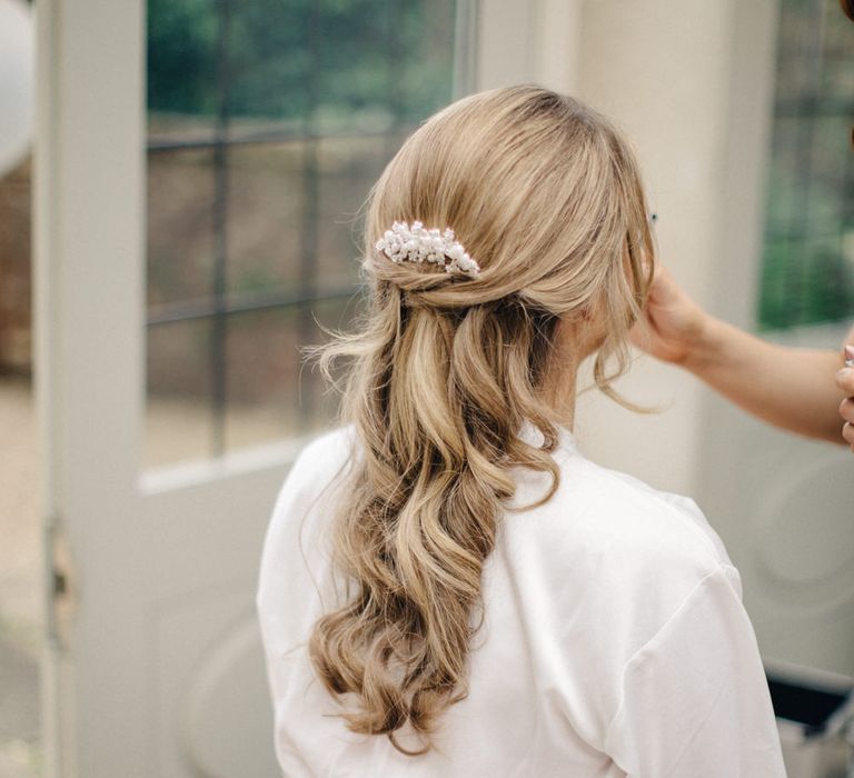 Bridal Half Up Half Down Do | Outdoor Pastel Country Garden Wedding at Barnsley House in Cirencester | M and J Photography | Motion Farm Wedding Films