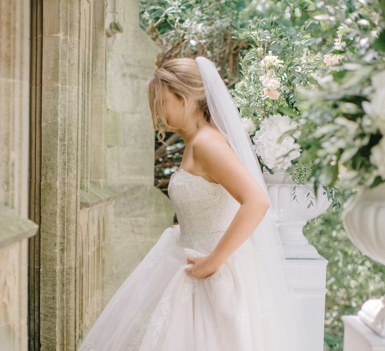 Bride in Romantic Wedding Dress | Outdoor Pastel Country Garden Wedding at Barnsley House in Cirencester | M and J Photography | Motion Farm Wedding Films