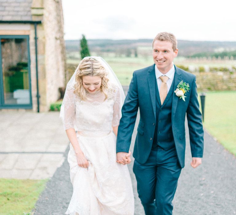 Healey Barn Winter Wedding With Bridesmaids In Navy With Bright Florals & Gold Accents With Images By Sarah Jane Ethan Photography