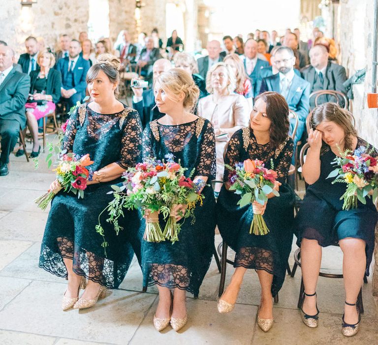 Healey Barn Winter Wedding With Bridesmaids In Navy With Bright Florals & Gold Accents With Images By Sarah Jane Ethan Photography