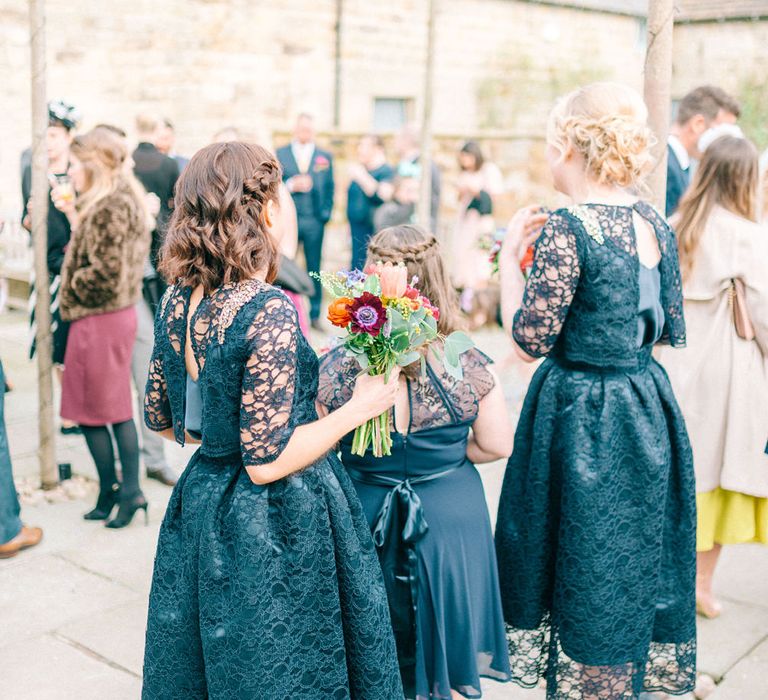 Healey Barn Winter Wedding With Bridesmaids In Navy With Bright Florals & Gold Accents With Images By Sarah Jane Ethan Photography