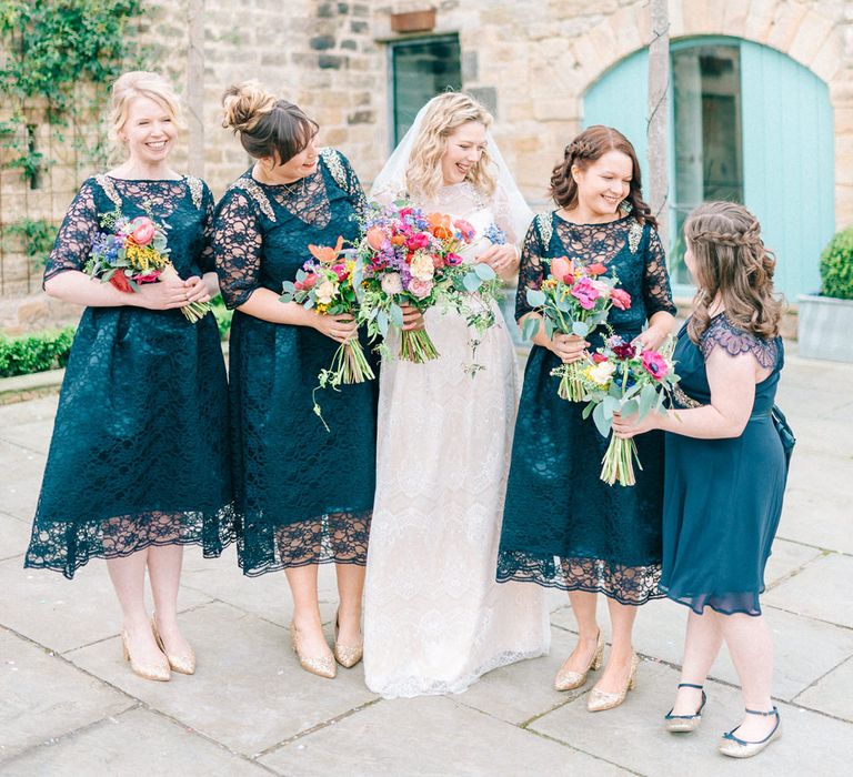 Healey Barn Winter Wedding With Bridesmaids In Navy With Bright Florals & Gold Accents With Images By Sarah Jane Ethan Photography