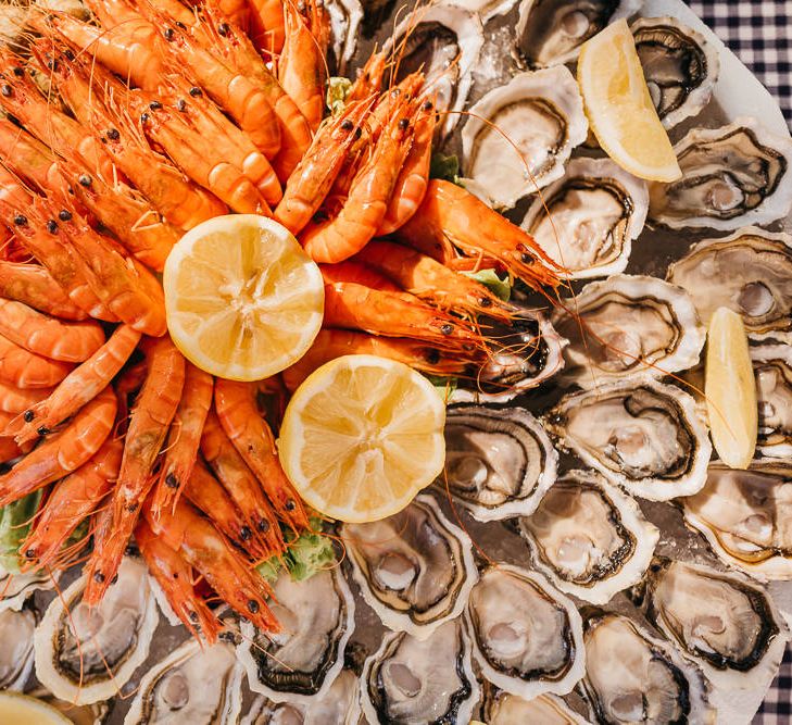 Oysters from Arcachon, Bulots and Crevettes. French food for a french wedding.