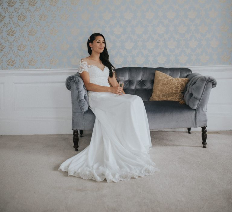 Bride in White Leaf Bridal Wedding Dress