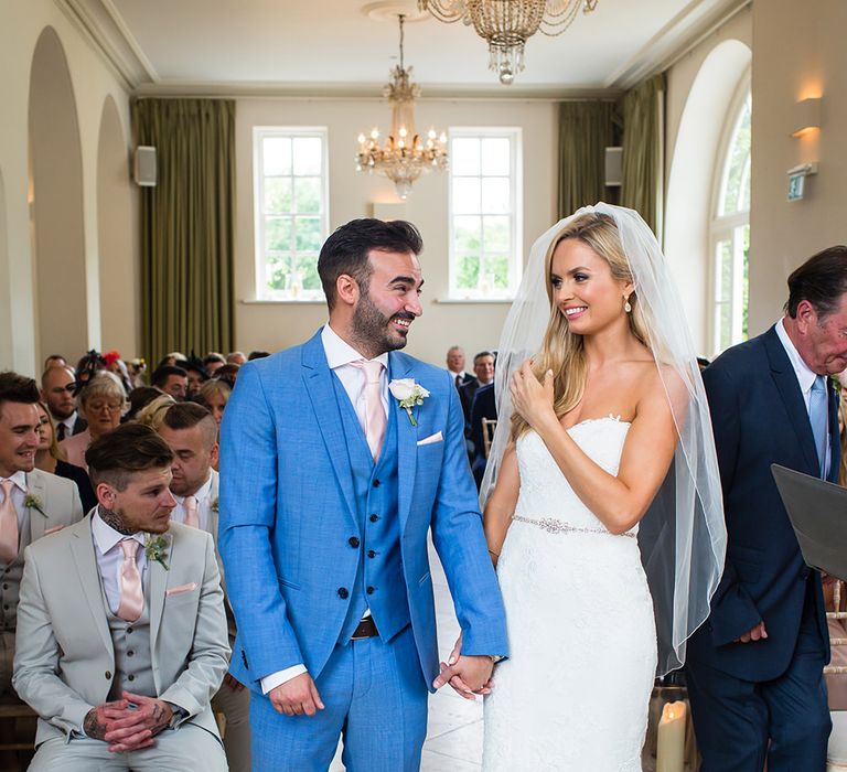 Iscoyd Park Wedding Ceremony with Bride in Pronovias Wedding Dress & Groom in Blue Hugo Boss Suit