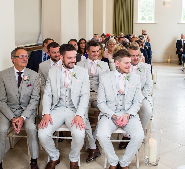 Iscoyd Park Wedding Ceremony with Groomsmen in Next Suits