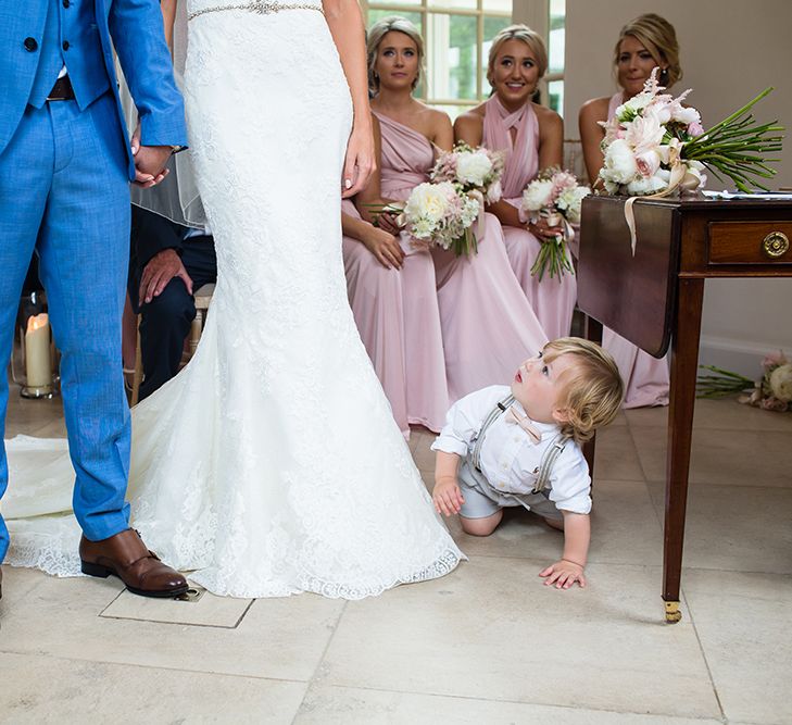 Iscoyd Park Wedding Ceremony with Bride in Pronovias Wedding Dress & Groom in Blue Hugo Boss Suit