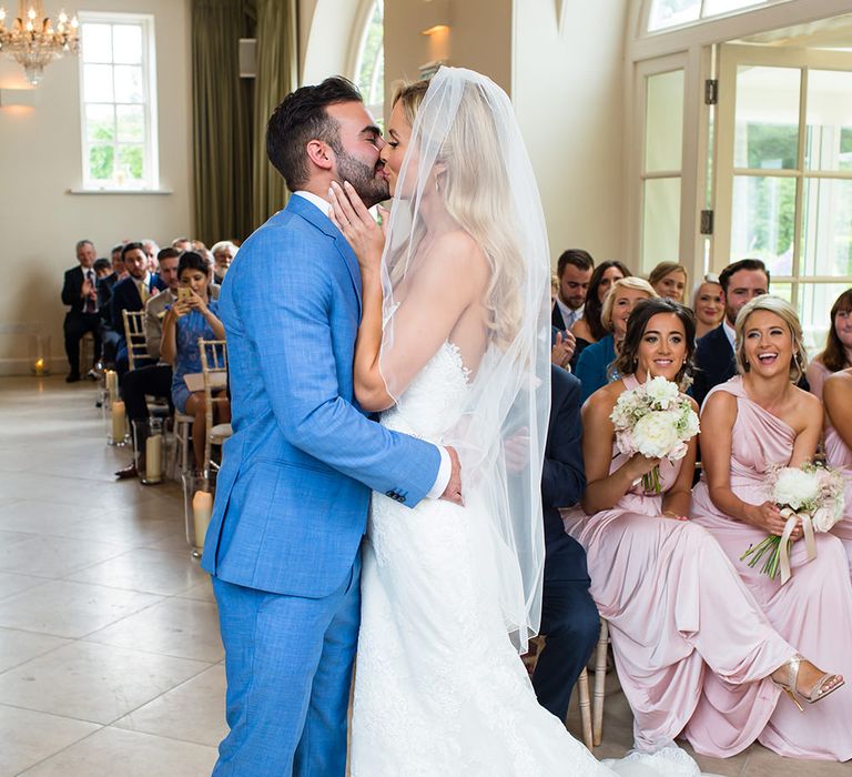 Iscoyd Park Wedding Ceremony with Bride in Pronovias Wedding Dress & Groom in Blue Hugo Boss Suit