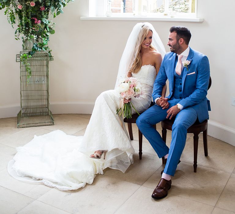 Iscoyd Park Iscoyd Park Wedding Ceremony with Bride in Pronovias Wedding Dress & Groom in Blue Hugo Boss Suit