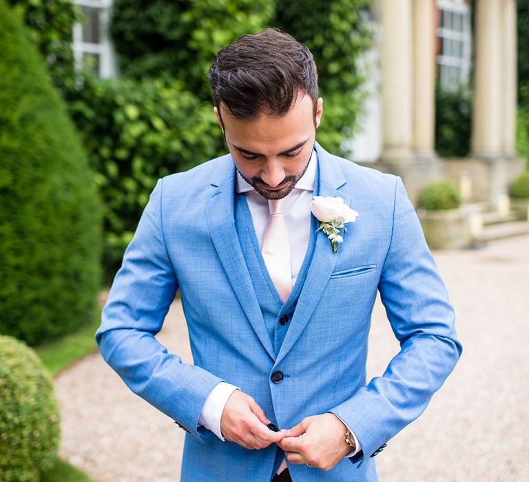 Groom in Blue Hugo Boss Suit