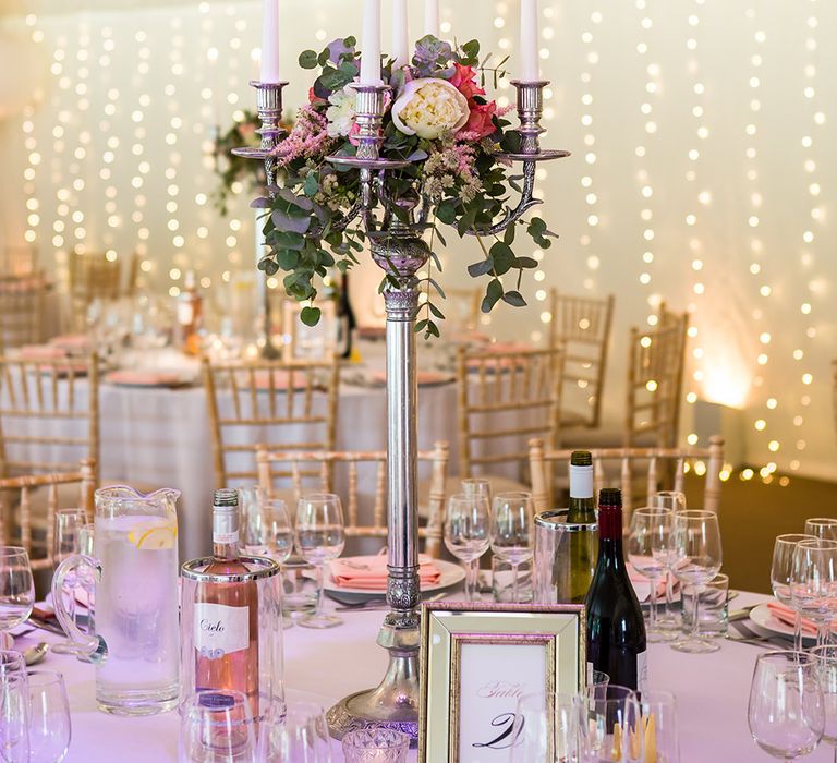 Blush Marquee Reception with Fairy Lights & Candelabra Centrepiece