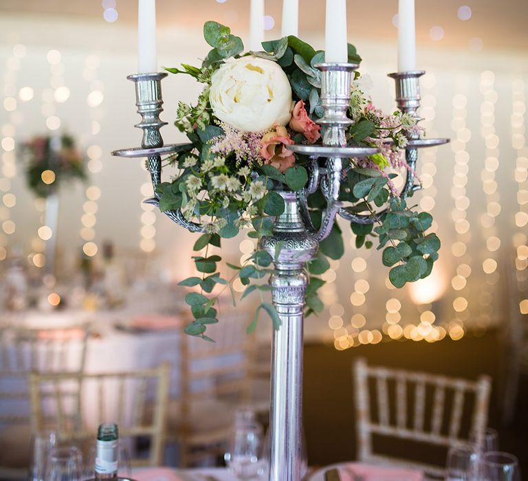 Marquee with Fairy Lights & Candelabra & Floral Centrepieces