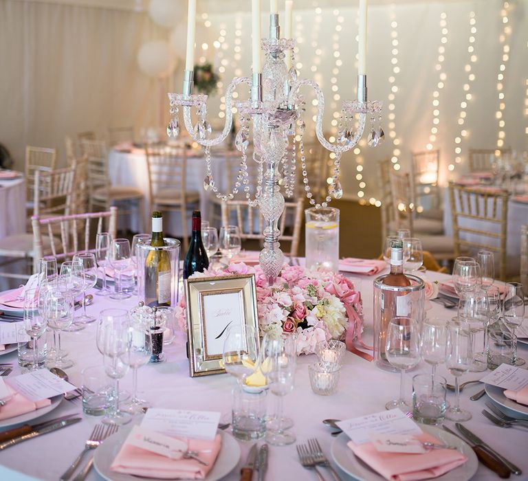 Marquee with Fairy Lights & Candelabra & Floral Centrepieces