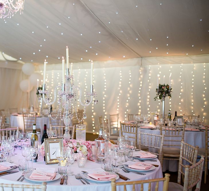 Marquee with Fairy Lights & Candelabra & Floral Centrepieces