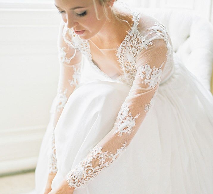 Bride in Suzanne Neville Camelia Gown | A Romantic Pastel Wedding at Dauntsey Park in the Wiltshire English Countryside | Imogen Xiana Photography