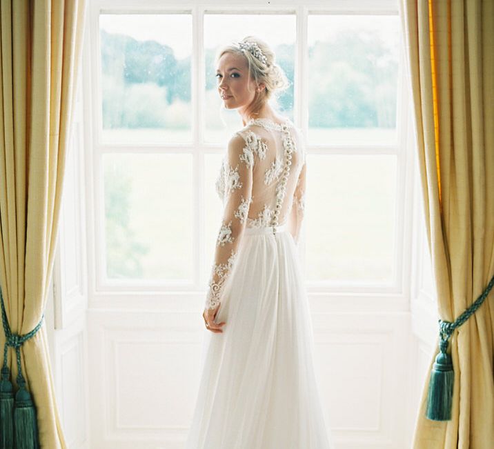 Bride in Suzanne Neville Camelia Gown | A Romantic Pastel Wedding at Dauntsey Park in the Wiltshire English Countryside | Imogen Xiana Photography