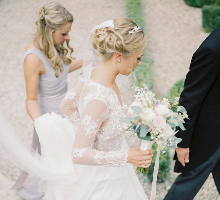 Bride in Suzanne Neville Camelia Gown | A Romantic Pastel Wedding at Dauntsey Park in the Wiltshire English Countryside | Imogen Xiana Photography