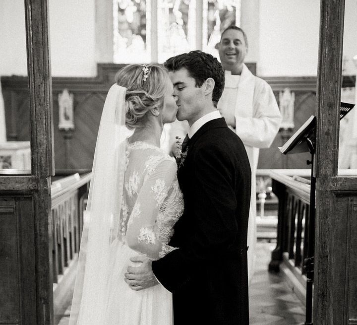 Church Wedding Ceremony | Bride in Suzanne Neville Camelia Gown | Groom in Traditional Tails | A Romantic Pastel Wedding at Dauntsey Park in the Wiltshire English Countryside | Imogen Xiana Photography