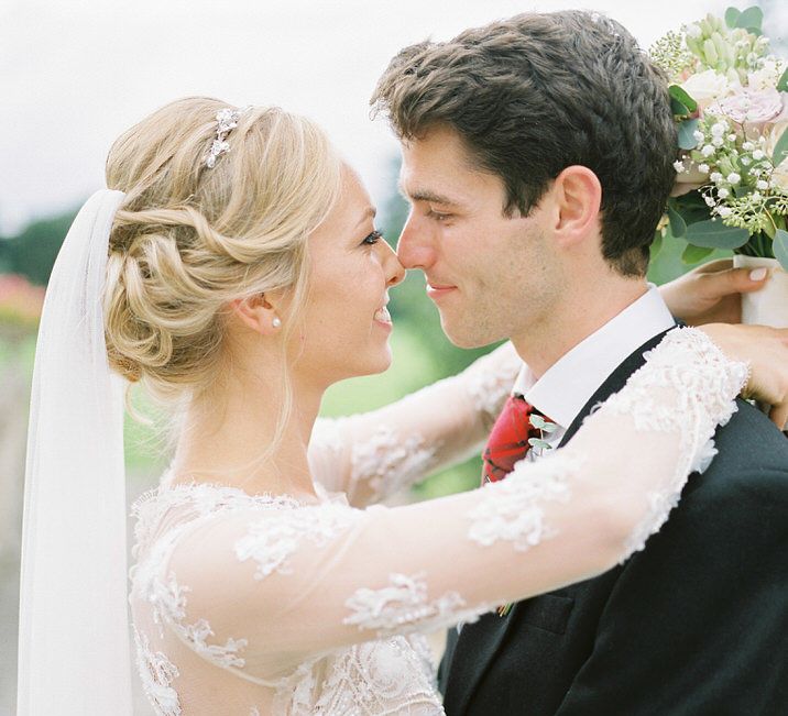 Bride in Suzanne Neville Camelia Gown | Groom in Traditional Tails | A Romantic Pastel Wedding at Dauntsey Park in the Wiltshire English Countryside | Imogen Xiana Photography