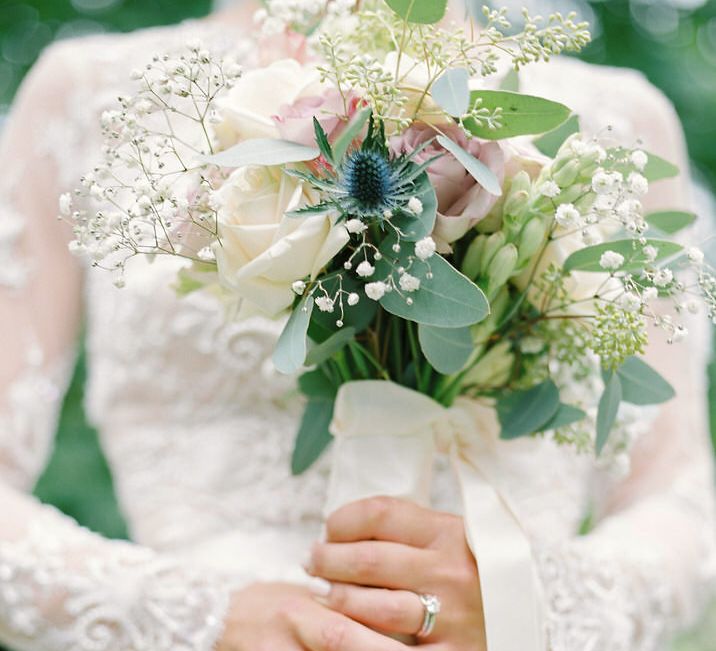 Bride in Suzanne Neville Camelia Gown | A Romantic Pastel Wedding at Dauntsey Park in the Wiltshire English Countryside | Imogen Xiana Photography