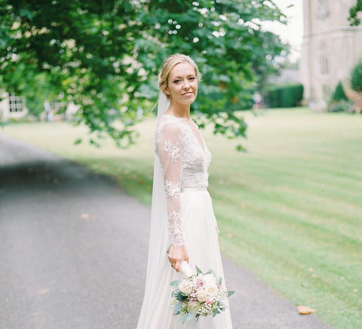 Bride in Suzanne Neville Camelia Gown | A Romantic Pastel Wedding at Dauntsey Park in the Wiltshire English Countryside | Imogen Xiana Photography