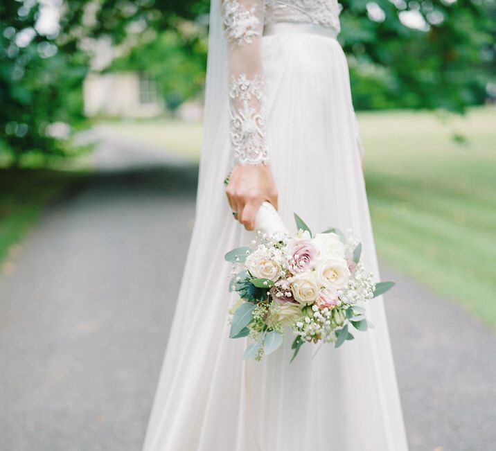 Classic Rose Bridal Bouquet | Bride in Suzanne Neville Camelia Gown | A Romantic Pastel Wedding at Dauntsey Park in the Wiltshire English Countryside | Imogen Xiana Photography