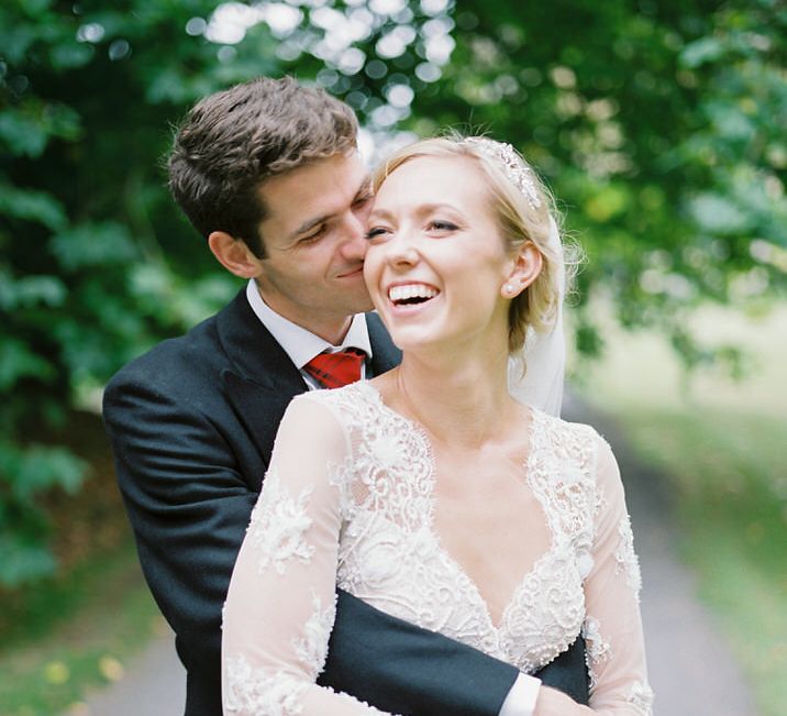 Bride in Suzanne Neville Camelia Gown | Groom in Traditional Tails | A Romantic Pastel Wedding at Dauntsey Park in the Wiltshire English Countryside | Imogen Xiana Photography