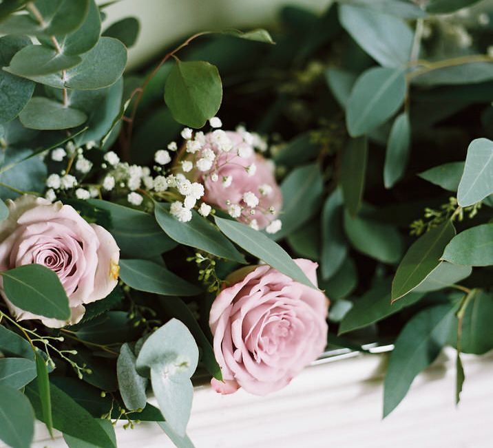 Purple Rose & Foliage Floral Garland | A Romantic Pastel Wedding at Dauntsey Park in the Wiltshire English Countryside | Imogen Xiana Photography