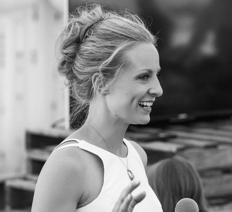 Bride giving a speech at wedding