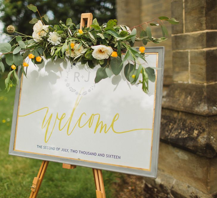 Welcome Sign with Floral Garland