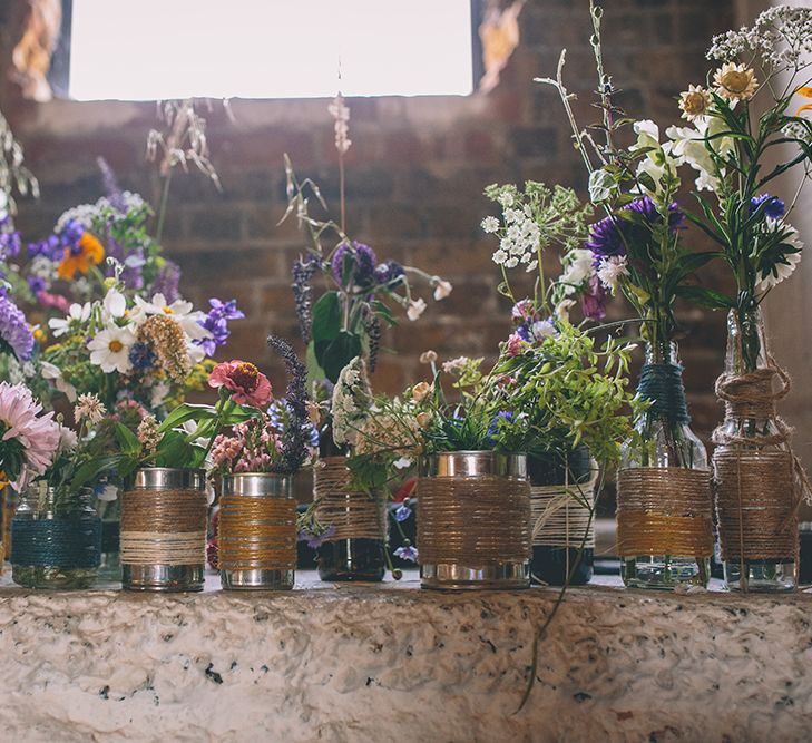 Flowers In Jam Jars & Tin Cans Wedding Decor