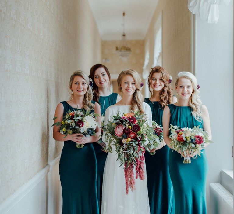 Glasshouse Wedding At Crom Castle With Bride In Halfpenny London Bridesmaids In Forest Green Silk Dresses By Ghost Images From Salt & Sea Photography Co.