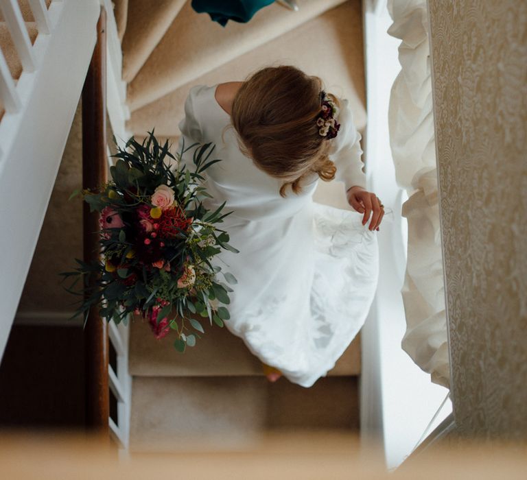 Glasshouse Wedding At Crom Castle With Bride In Halfpenny London Bridesmaids In Forest Green Silk Dresses By Ghost Images From Salt & Sea Photography Co.