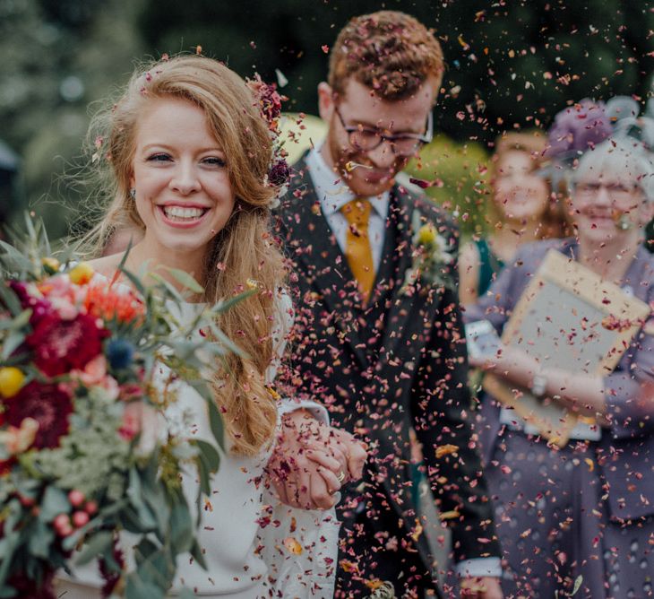 Glasshouse Wedding At Crom Castle With Bride In Halfpenny London Bridesmaids In Forest Green Silk Dresses By Ghost Images From Salt & Sea Photography Co.