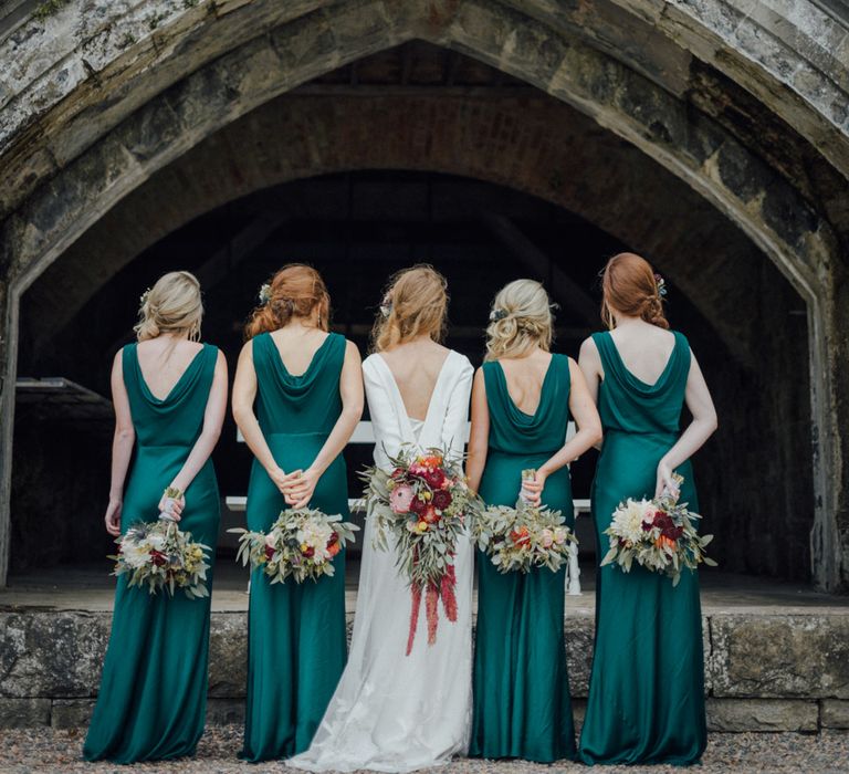 Glasshouse Wedding At Crom Castle With Bride In Halfpenny London Bridesmaids In Forest Green Silk Dresses By Ghost Images From Salt & Sea Photography Co.