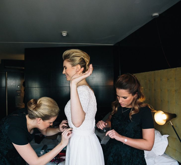 Bride In Bespoke Wedding Dress & Bridesmaids In Black For A Stylish East London Wedding