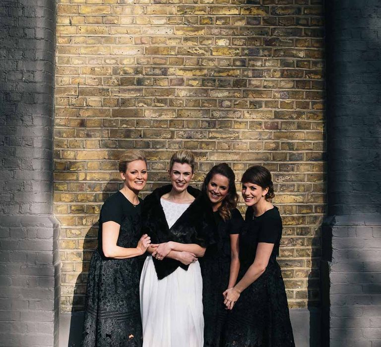 Bride In Bespoke Wedding Dress & Bridesmaids In Black For A Stylish East London Wedding